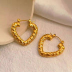 Hot Sale Hip Hops Embossed Texture Geometric Clip on Earrings Trendy Gold Plated Large Heart Rectangular Hoop Earrings F My Store