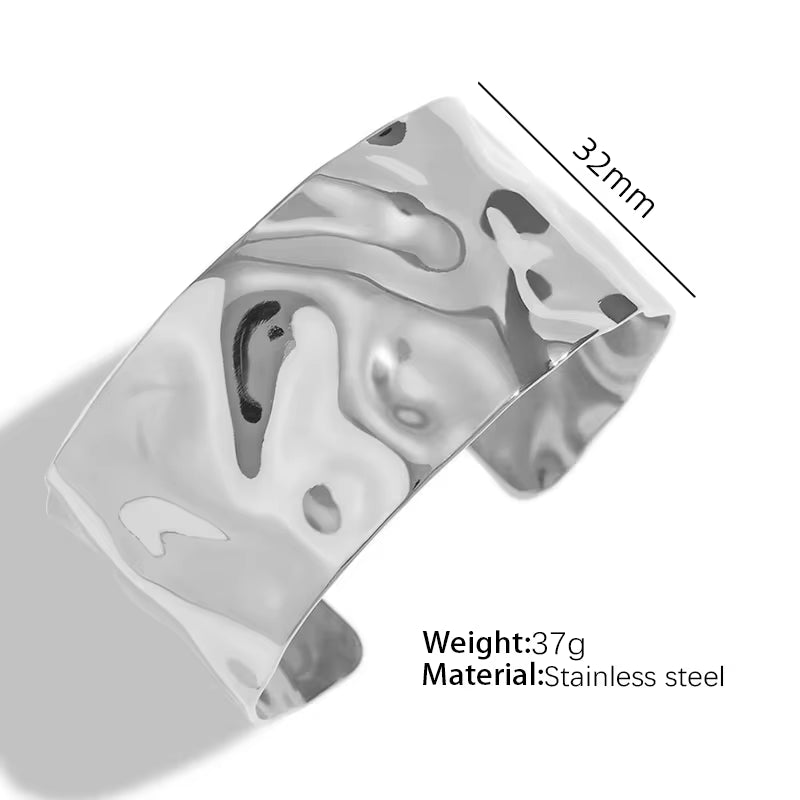 JEWELRY SZ19-24 2024 Vintage Heavy Textured Feeling Water Wave Design Open Bangle Stainless Steel Bracelet Wholesale My Store