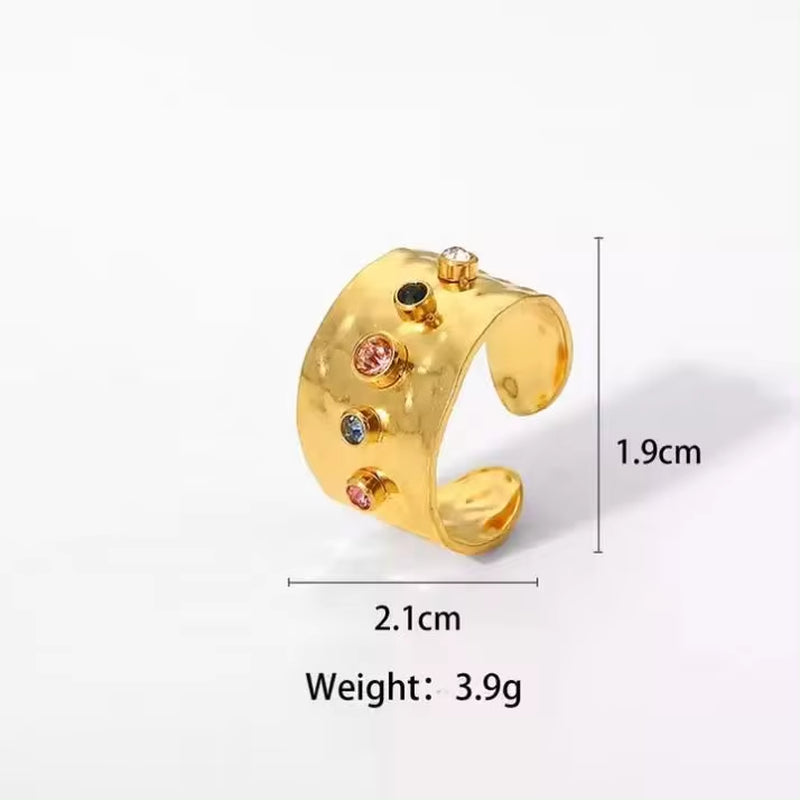Wholesale Fashion Creative Colorful Zircon Wide Version Jewelry Hand Jewelry Ladies 18K Gold Stainless Steel Ring My Store