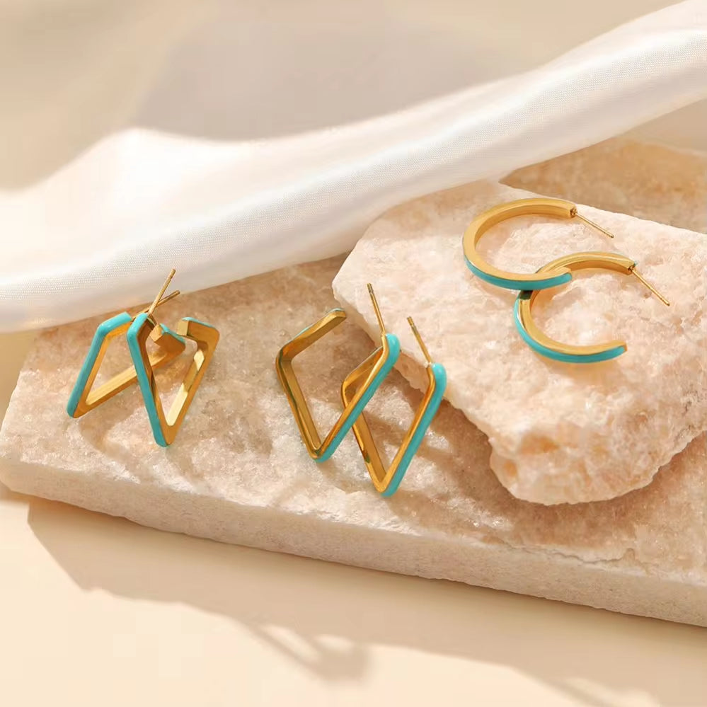 Vintage Blue Oil Dripping U-Shaped Geometric Open Earrings Stainless Steel Jewelry Gift Stud Earrings for Women My Store