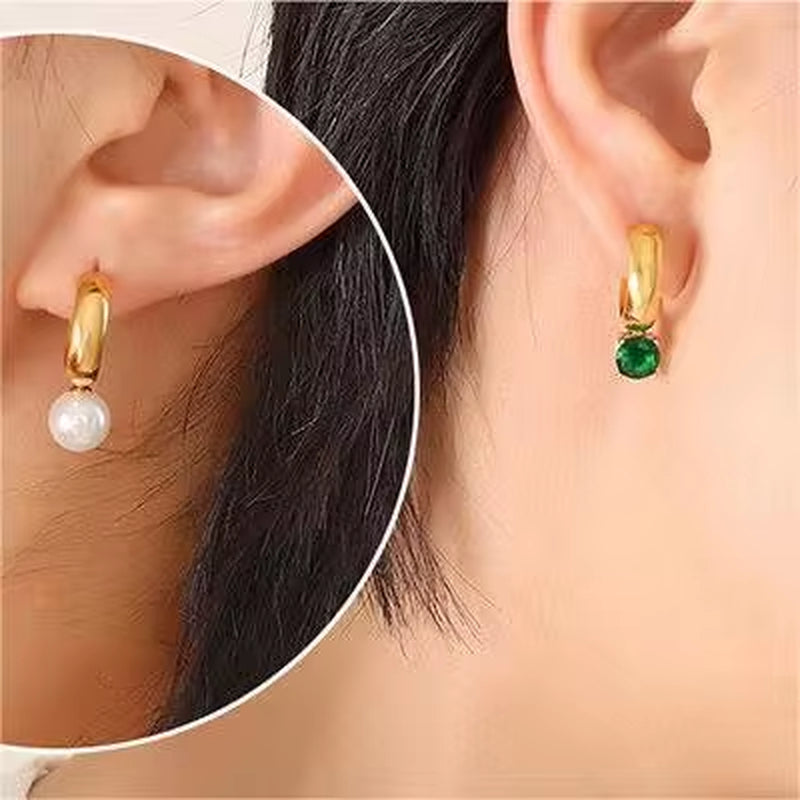 18K Gold Plated Stylish Charm Aretes Jewelry Stainless Steel Geometric Drop Pearl Zircon Studs Earrings Orecchino My Store