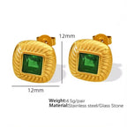 JEWELRY EH156 French Vintage Stainless Steel 18K Gold Plated Glass Stone Square Stud Earrings My Store