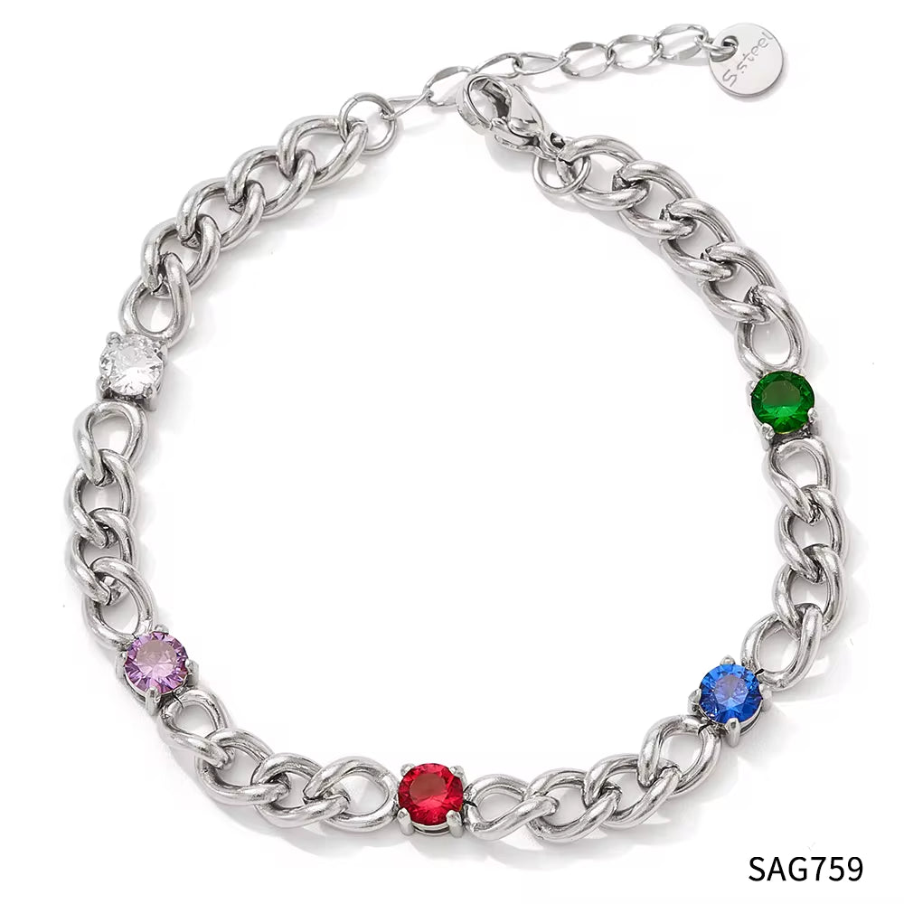 Exquisite Cubic Zirconia Stainless Steel Rainbow Cz Necklace Bracelet for Women Waterproof Fashion Jewelry Set My Store