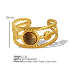 JEWELRY JZ26-27 Hot Sale Tiger Eye Turquoise Skeleton Ring Stainless Steel Open End Ring My Store