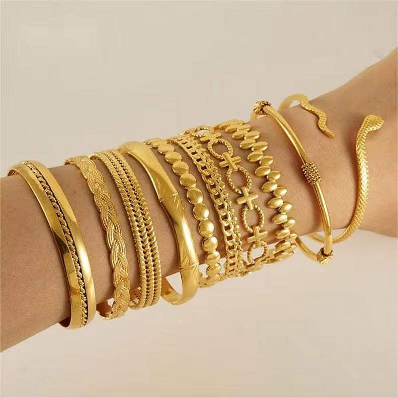 Custom Waterproof Jewelry Stainless Steel Cuban Chain 18K Gold Plated Bracelet for Women Ladies Bracelet Sets My Store