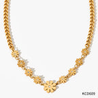 18K Gold Plated Stainless Steel Cuban Chain Jewelry Gift Daisy Flower Pendants Choker Necklace for Women My Store
