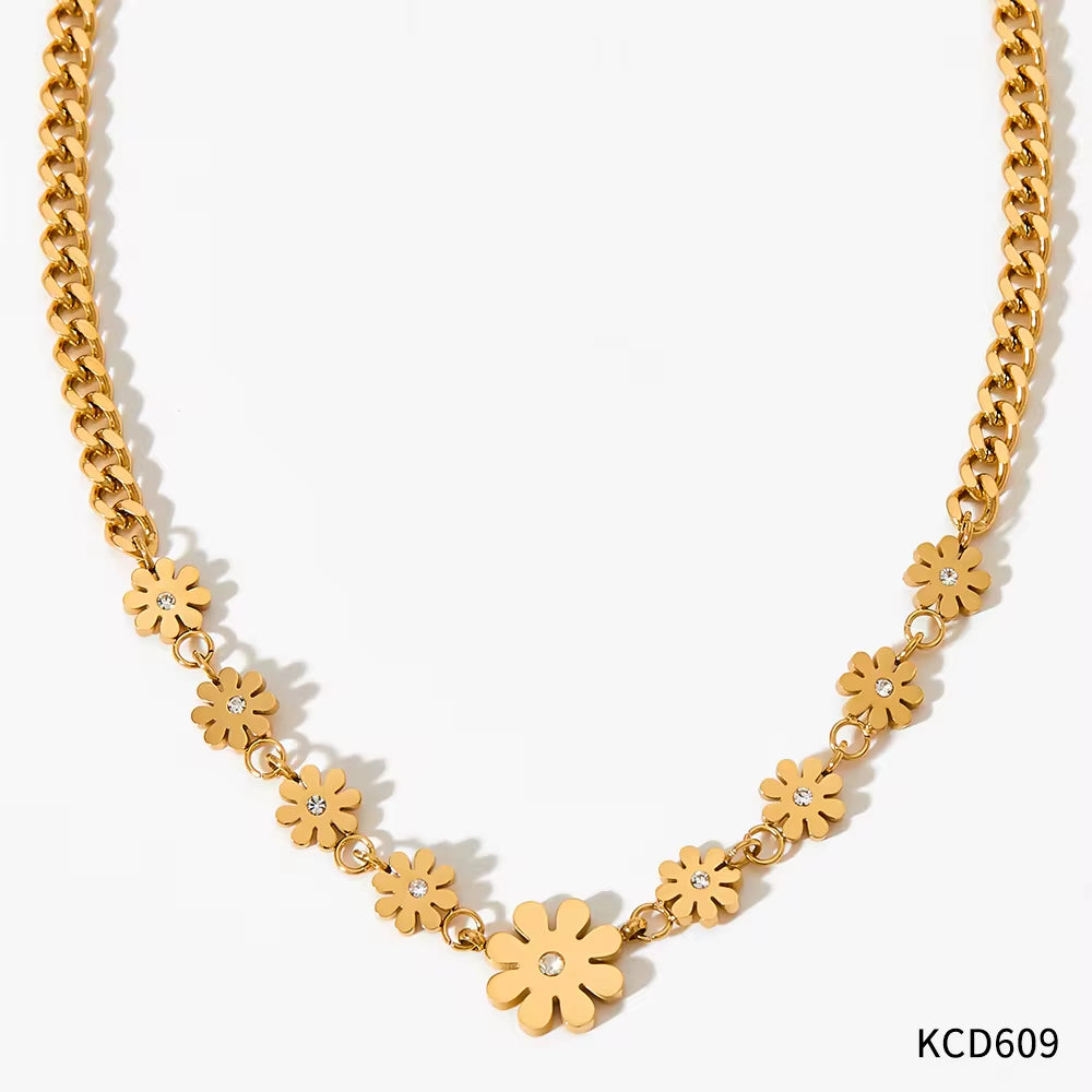 18K Gold Plated Stainless Steel Cuban Chain Jewelry Gift Daisy Flower Pendants Choker Necklace for Women My Store