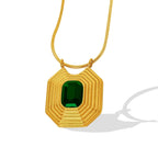 JEWELRY XL59 French Peplum Square Pendant Necklace 18K Gold Vintage Style Geometric Inlaid Glass Stone Necklace My Store