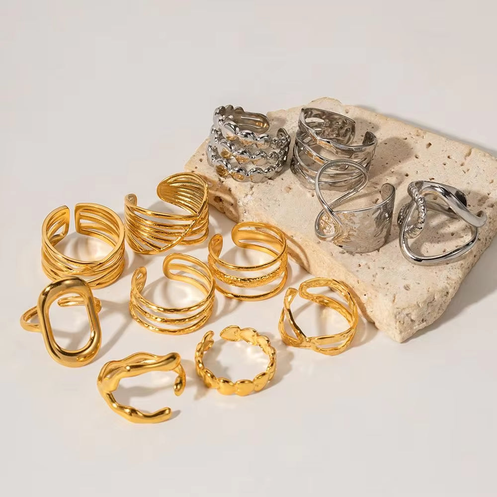 Simple Metally 18K PVD Gold Plated Stainless Steel Multi Layer Geometric Cross Open Adjustable Rings for Women My Store