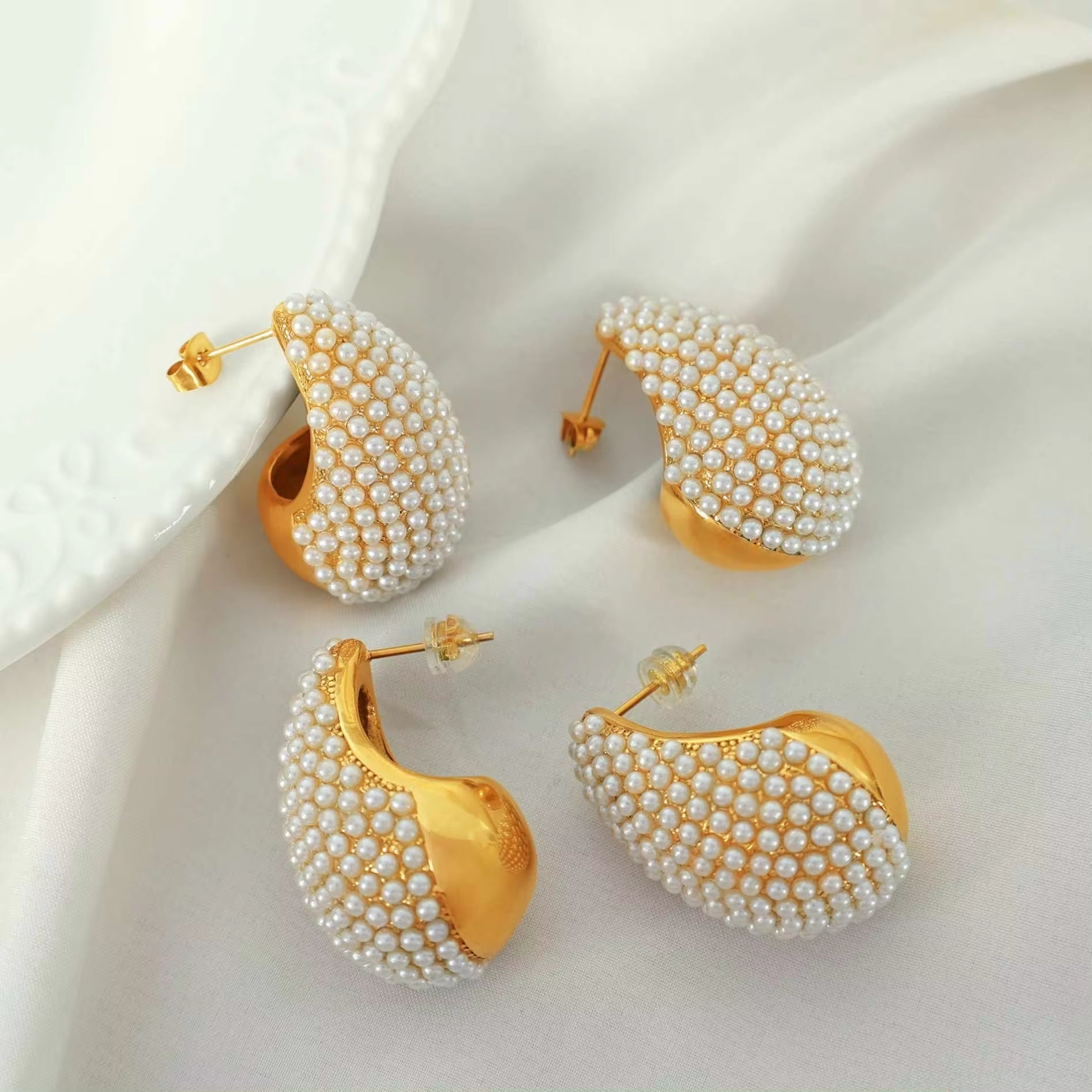 JEWELRY EH200-1 French Gold Large Teardrop Earrings Set Diamond Gum Bead Earrings Exaggerated Earrings My Store