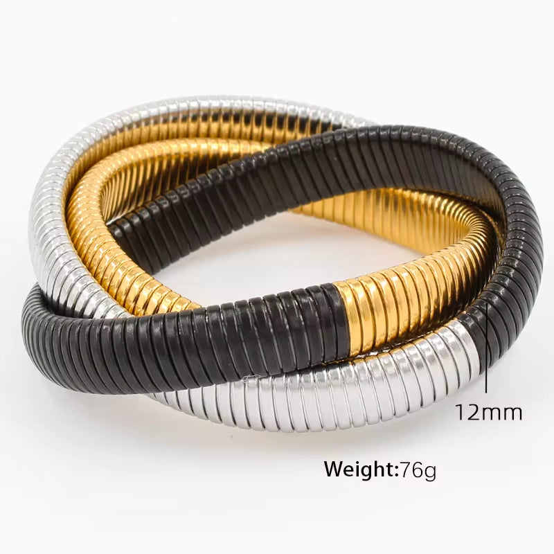 JEWELRY Fashion Stainless Steel Wide Face Bracelet Trendy Color Blocking Bracelet Stretchy Snake Bone for Women My Store