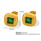 JEWELRY EH156 French Vintage Stainless Steel 18K Gold Plated Glass Stone Square Stud Earrings My Store