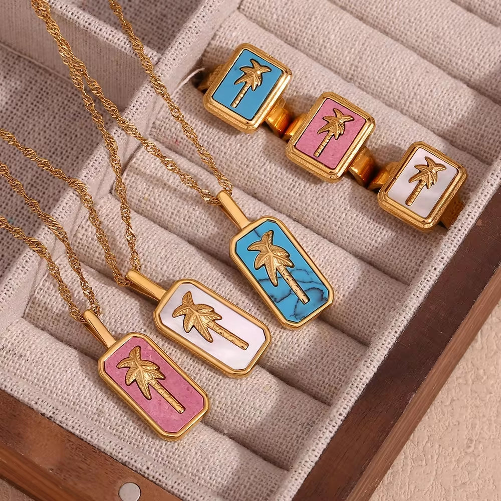 Spring 2024 Fashion Colorful Enamel Coco Pendant Necklace Gold Plated Tarot Necklace Stainless Steel Jewelry My Store