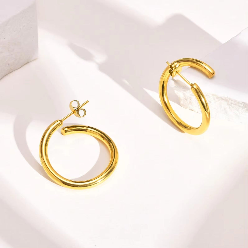 Popular Gold Plating Smooth Circle Earrings Chic Fade Never Fade Stainless Steel round Circle Hoop Earrings My Store