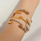 JEWELRY SZ25-6 Fashion Colorful Rhinestone Bracelet Senior Sense Imitation Pearl Bangle Stainless Steel Plated 18K Gold My Store
