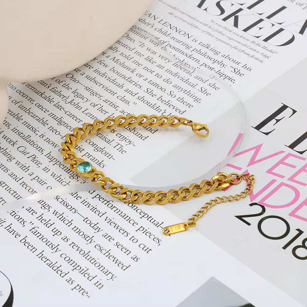 Exquisite Stainless Steel 18K PVD Gold Plated Emerald Gemstone Birthstone Pendant Cubic Zircon Choker Necklace Jewelry My Store