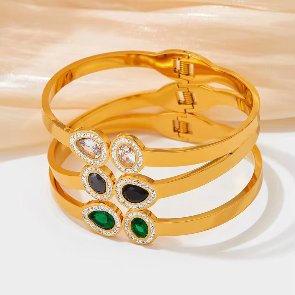 18K Gold Plated White Cubic Zirconia Setting Stainless Steel Band Bangles for Female My Store