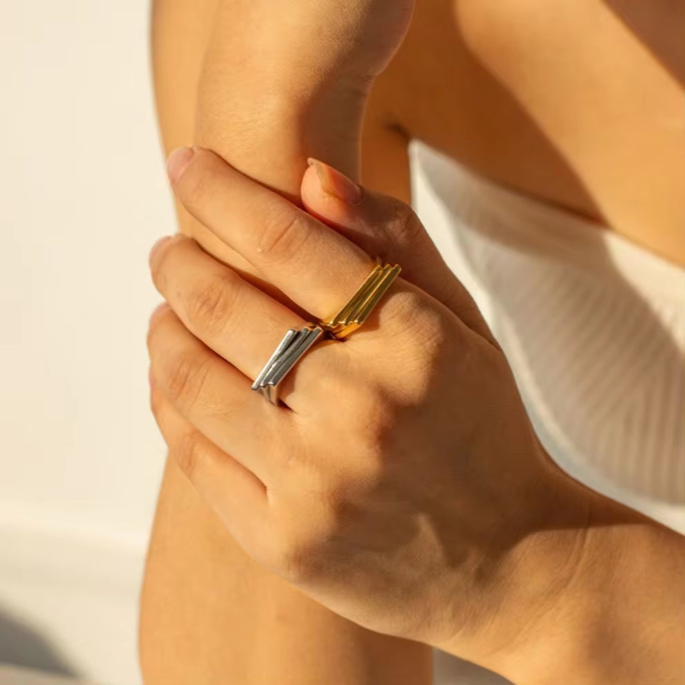 Geometric Jewelry Stainless Steel Ring Girls 18K Gold Plated Thin Lines Hollow Spiral Stacking Rings My Store