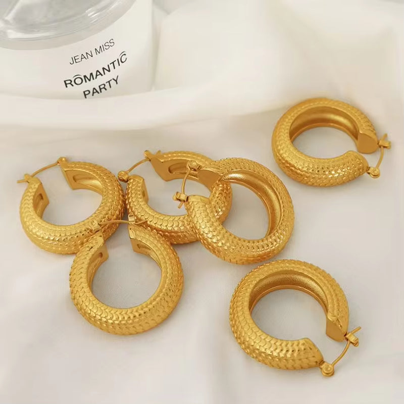 JEWELRY EH187 Wholesale Stainless Steel Gold Plated 18K Circle Earrings Textured U-Thread Earrings My Store