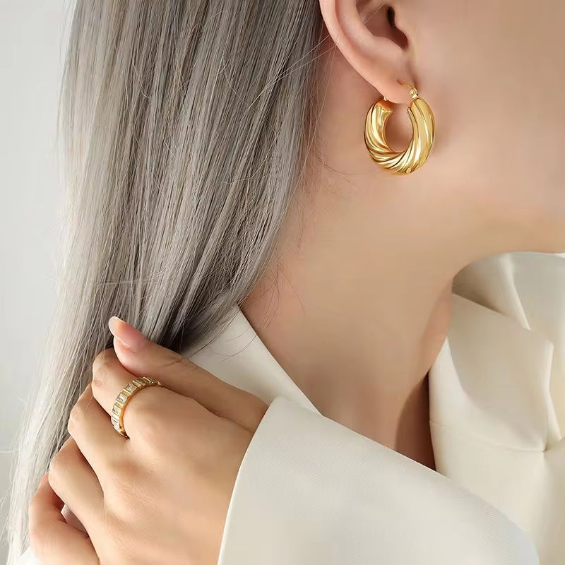 French Marka Custom Stainless Steel Fashion Jewelry Chunky Vintage Hoop Earrings 18K Gold Plated for Women My Store