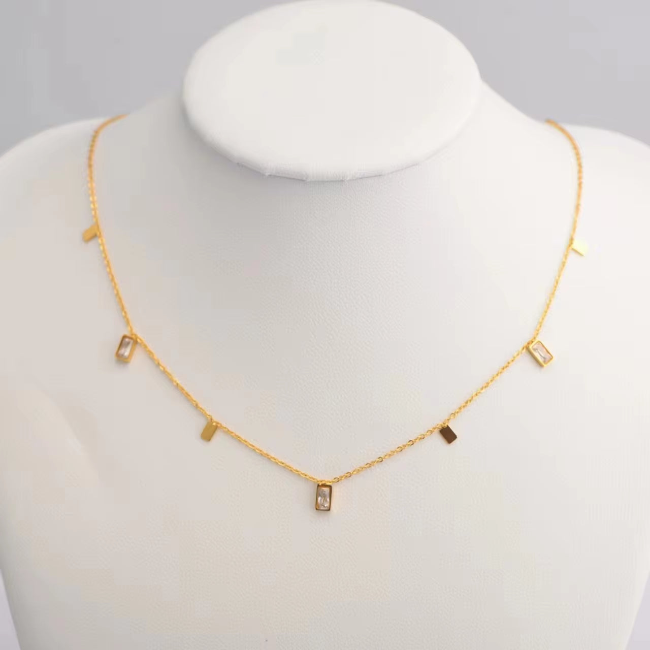 18K Pvd Gold Plated Water Drop Zirconia Dot Triangle Square Pendant Necklace Stainless Steel Tarnish Free Jewelry FJN0171N My Store