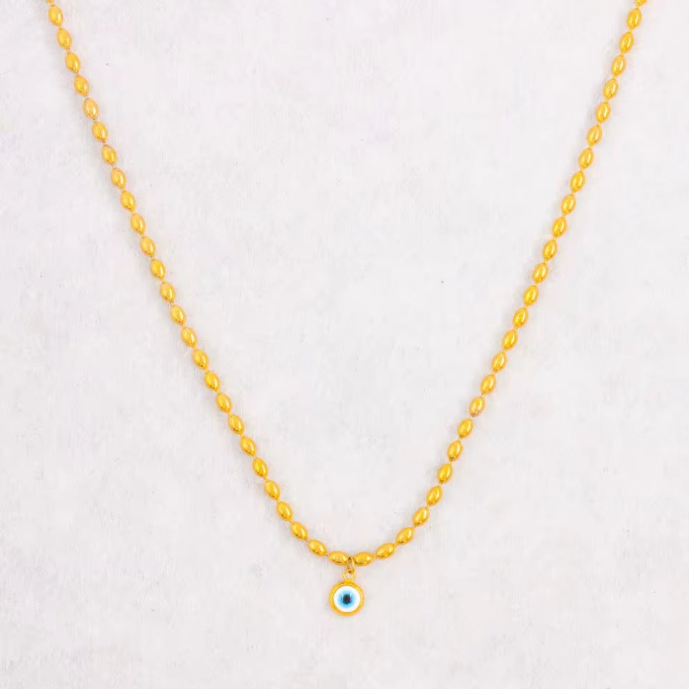 Wholesale Custom Stainless Steel Jewelry 18K PVD Gold Plated Oval Rice Bead Eyes Pendant Necklace for Women My Store