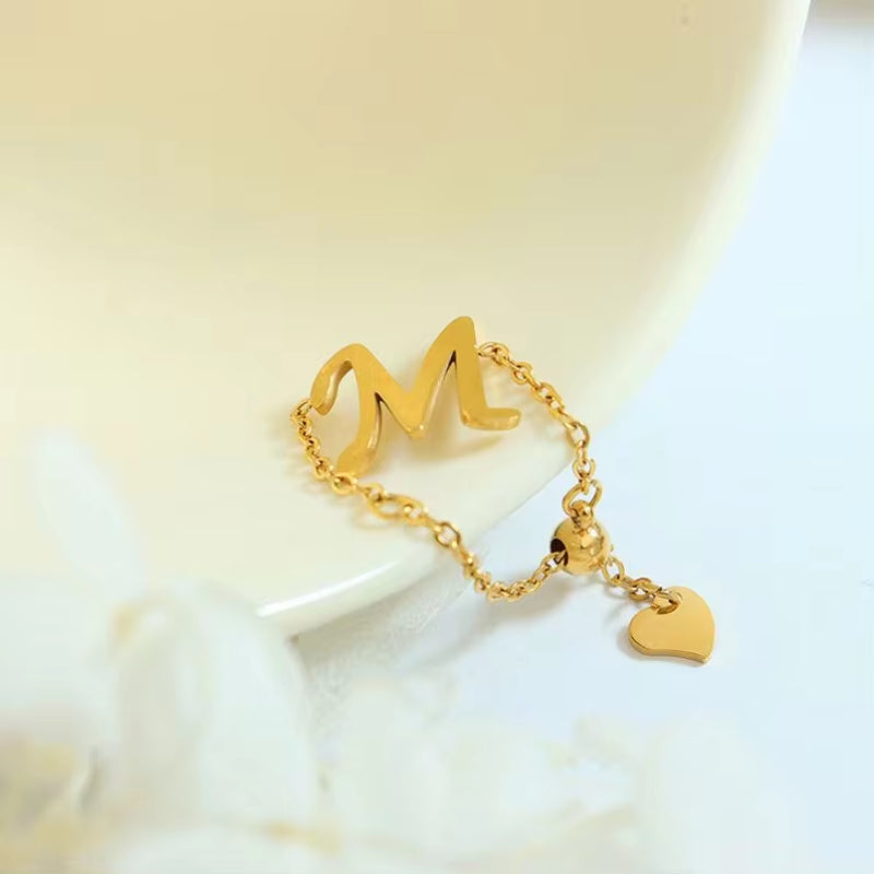 Stainless Steel Charm Adjustable Beads Chain Titanium Steel Letter M Rings Jewelry Women My Store
