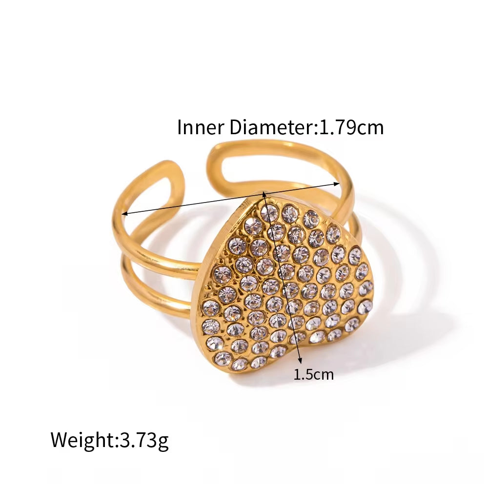 Wholesale No Tarnish 18K Gold Plated Heart Shaped Diamond Stainless Steel Double Layer Opening Rings My Store