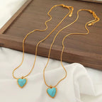 JEWELRY XL95 New Emerald 18K Gold Stainless Steel Heart Shaped Turquoise Pendant Necklace My Store