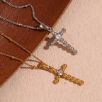 Dainty Zircon Cross Necklace Beaded Pendant Necklace Gold Plated Stainless Steel Christmas Gift for Women My Store