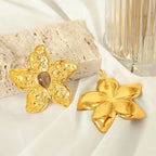 JEWELRY EH288 Exaggerated Design Earrings 18K Gold Stainless Steel Tiger Eye Stone Earrings Fashion Earrings My Store