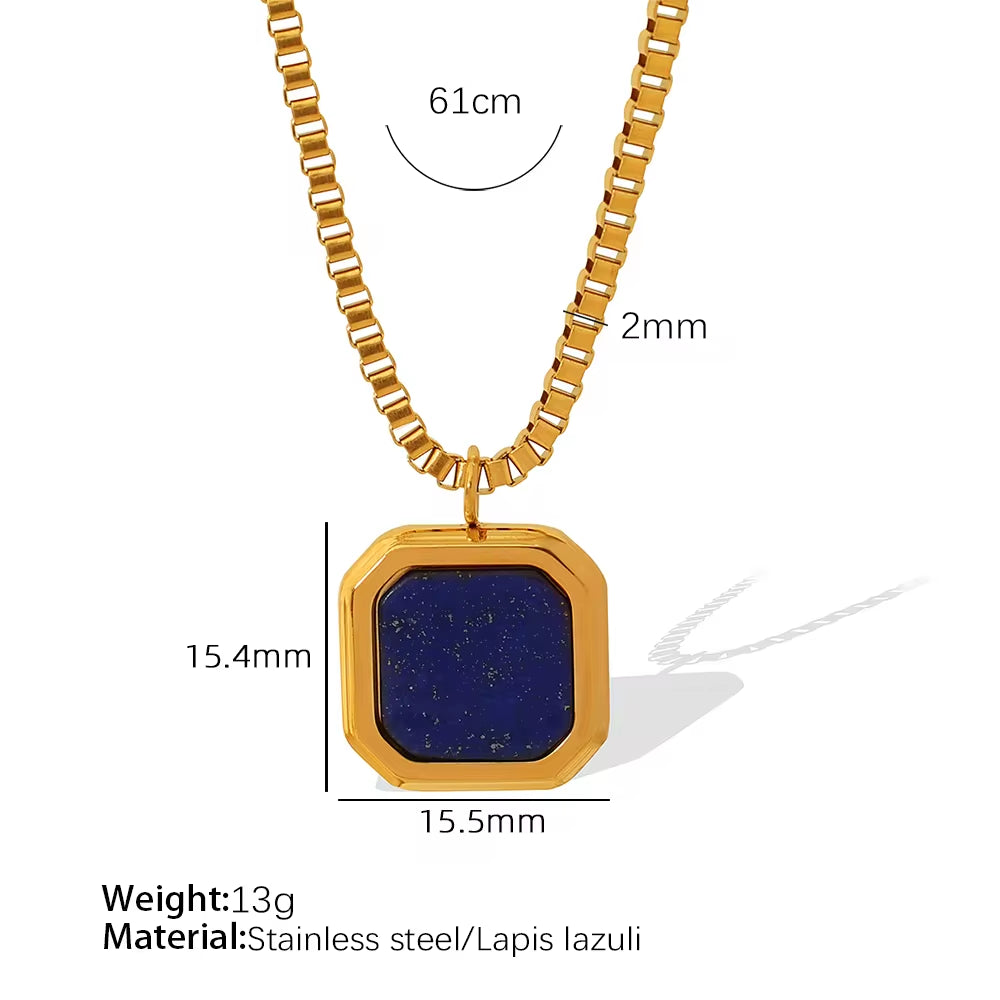 JEWELRY XL96-8 Hot Sale Tiger Eye Lapis Lazuli Onyx Geometric Square Pendant Necklace Niche Design Light Luxury My Store