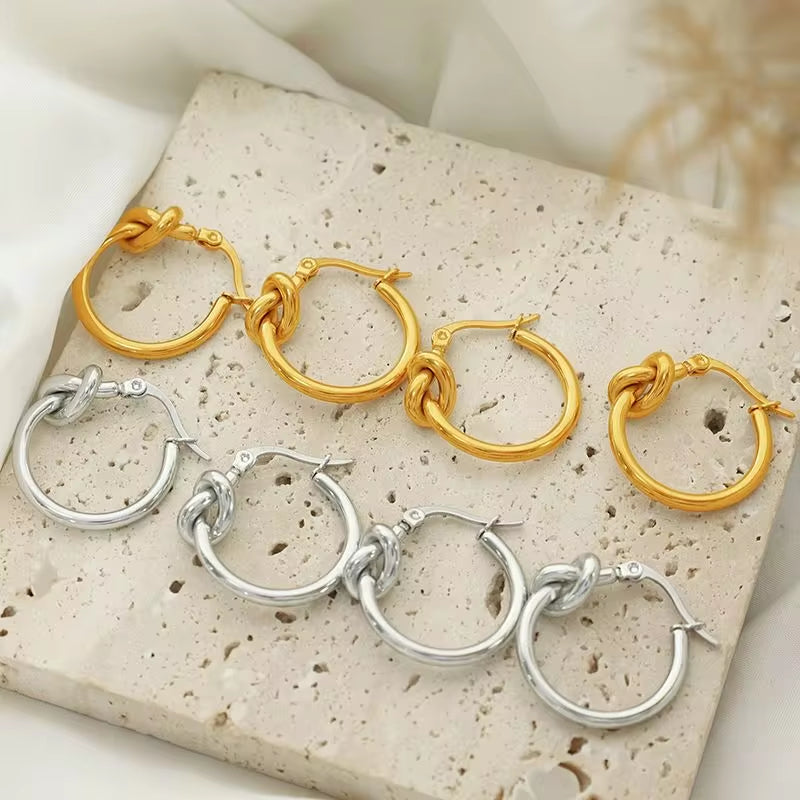 JEWELRY EH173 Knotted Circle Earrings Circle Earrings Stainless Steel 18K Gold Plated Earrings for Women My Store