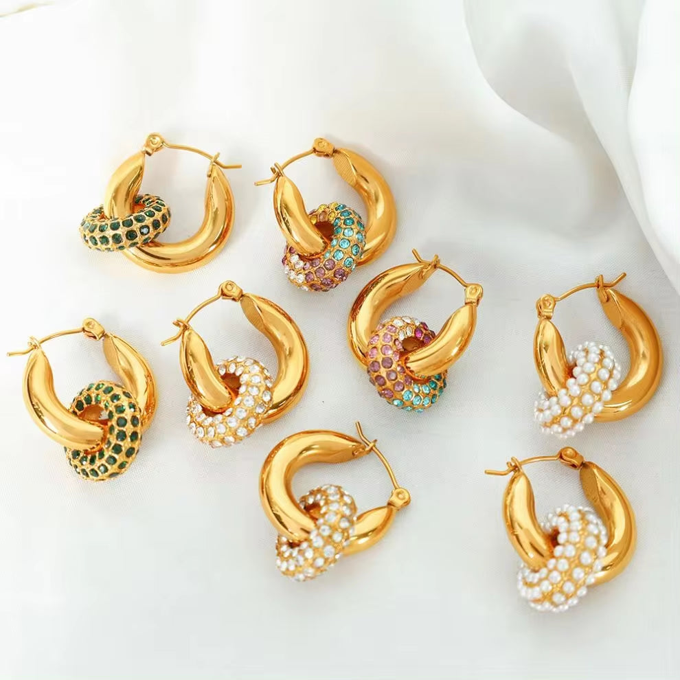 JEWELRY Exaggerated Geometric Circle Jewelry with Diamonds Circle Dangles Stainless Steel Gold Plated Earrings My Store