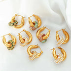 JEWELRY Exaggerated Geometric Circle Jewelry with Diamonds Circle Dangles Stainless Steel Gold Plated Earrings My Store