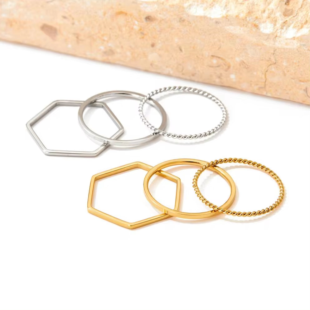 Ins Simple Stainless Seel 3 PCS Ring Women'S Fashion Finger Ring My Store