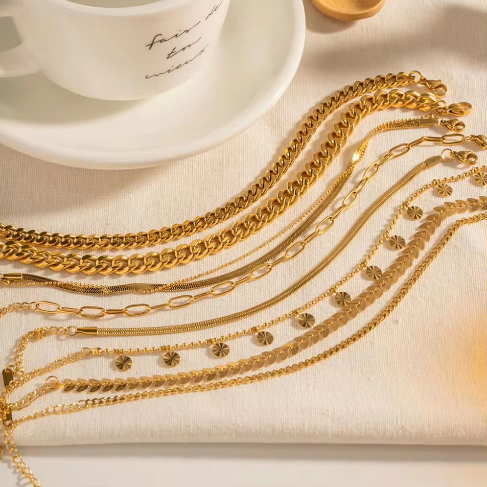 Dainty 18K Gold Plated Stainless Steel Simple Jewelry Gift Waterproof Chain Cross Double Layer Daity Anklet for Women My Store