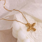 Hammered Cross Necklace 18K Gold Plated Jewelry Waterproof 316L Stainless Steel Titanium Jewelry My Store