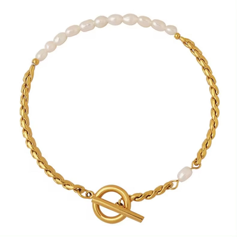 Fashion Jewelry Freshwater Pearl OT Buckle Bracelet Stainless Steel 18K Gold Plated Bracelet Women My Store