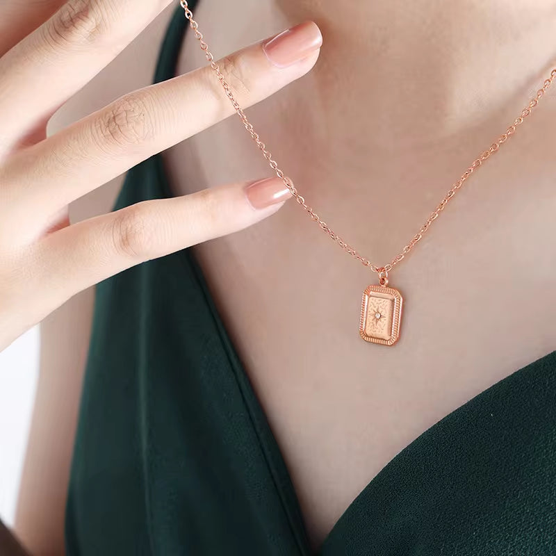 Fading Water Drop Square Star Zircon 18K Gold Plated Stainless Steel Non Tarnish Pendant Custom Necklace Logo My Store