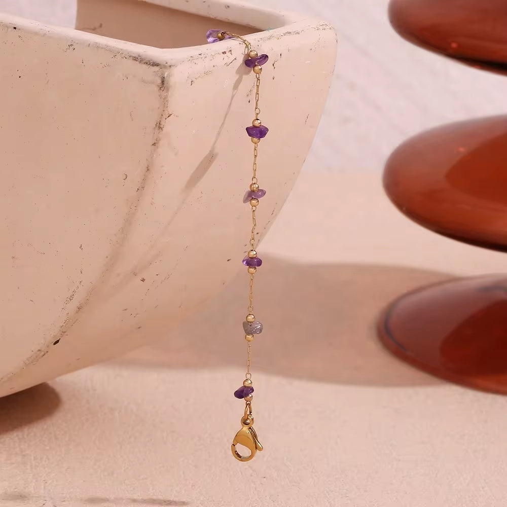 Purple Crystal Choker Gemstone Beaded Gold Plated Necklace Stainless Steel Jewelry Valentines Day Gift 2024 My Store