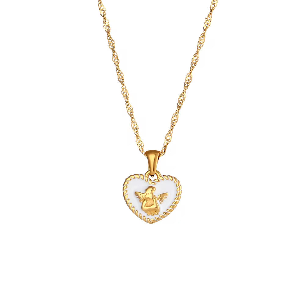 Wholesale Fashion Gold Plated Necklace Set Tarnish Free Jewelry Enamel Stainless Steel Pendant Necklace My Store