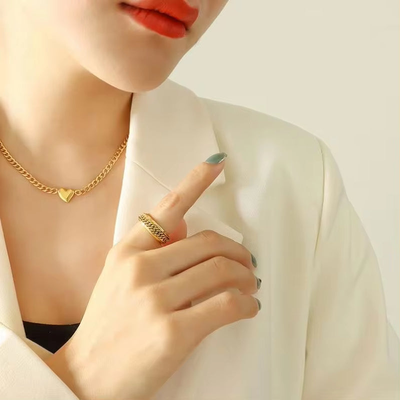 Trendy 18K Gold Plated Stainless Steel Jewelry Figaro Chain Link Cute Love Heart Necklace for Women My Store