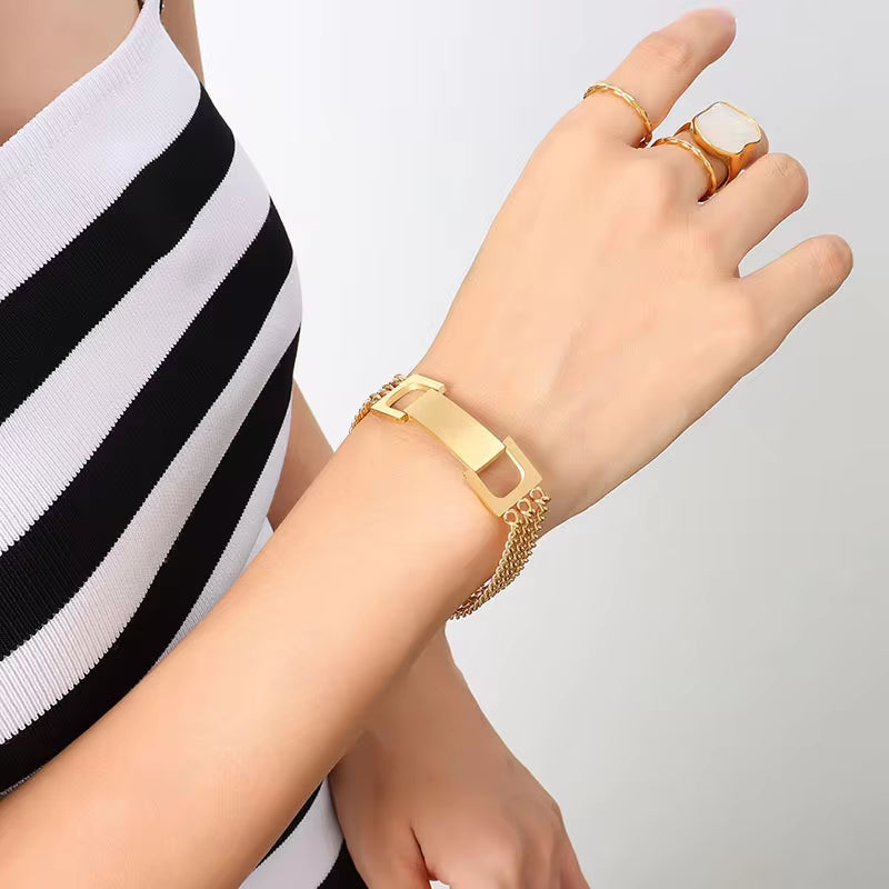 Fashion Bracelet Bangle 18 K Gold Plated Stainless Steel Jewelry Metal Clasp Cuban Bracelet for Girls My Store