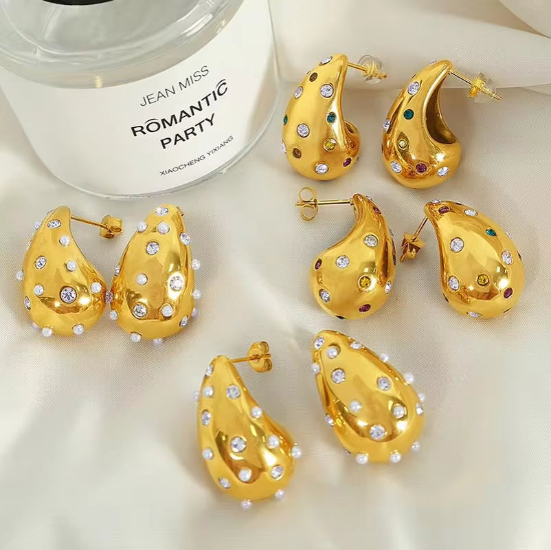 JEWELRY Customize Large Drop Earrings Niche High Design Inlaid Rhinestone Glue Bead Earrings Exaggerated Earrings My Store