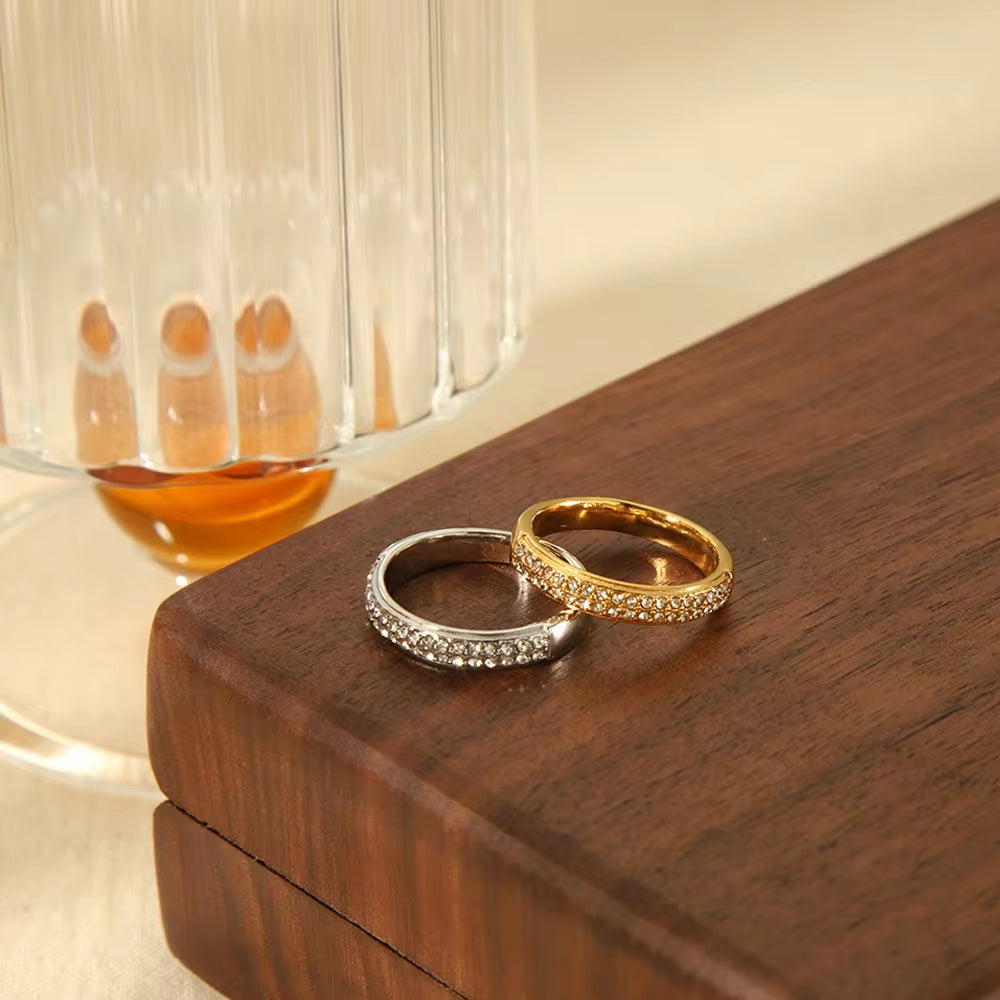 18K Gold Plated Cubic Zircon Stainless Steel Women Men Ring Waterproof Couple Ring for Lovers Hypoallergenic My Store