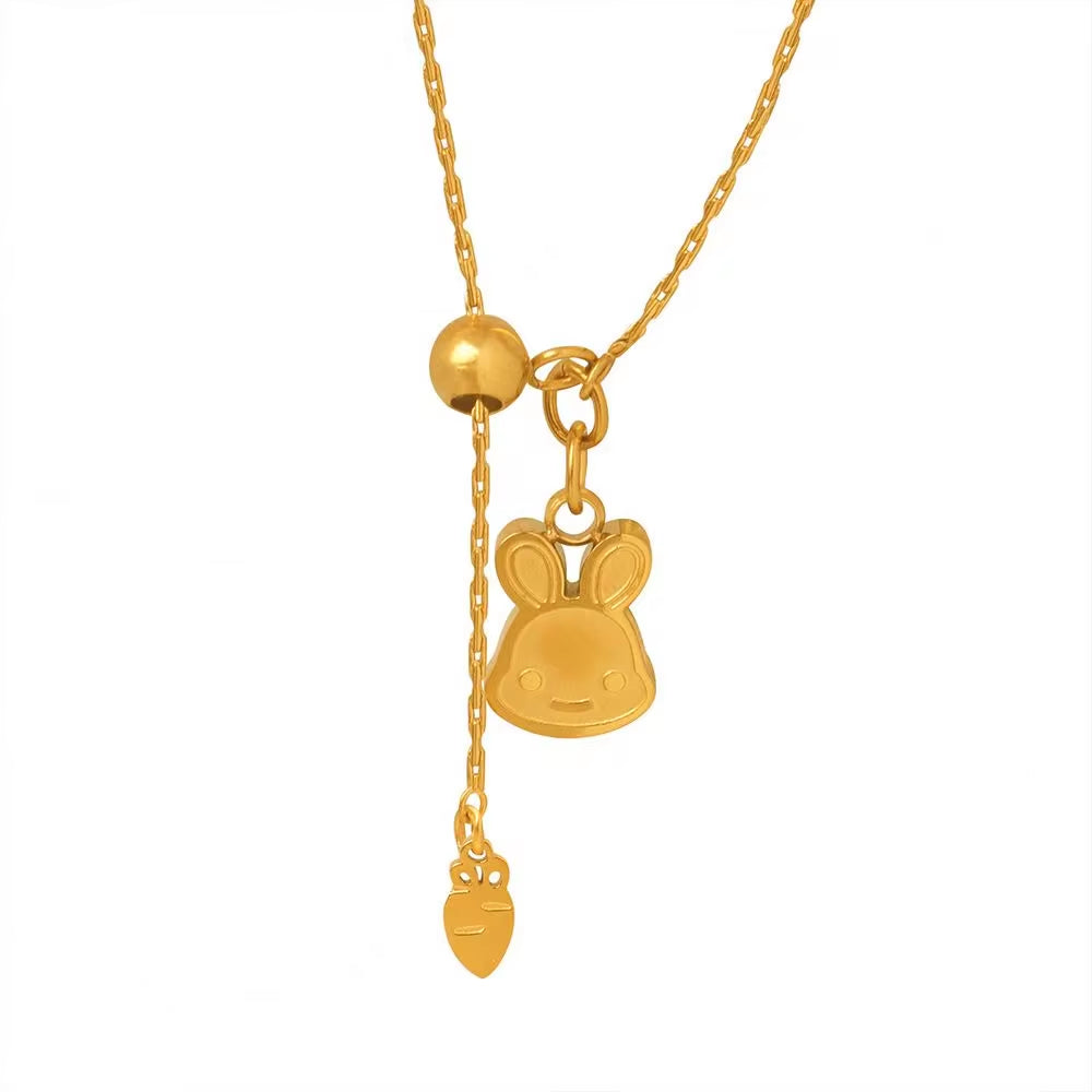 Korean Cute Cartoon Rabbit Carrot Pendant Stainless Steel 18K Gold Plated Women Necklace My Store