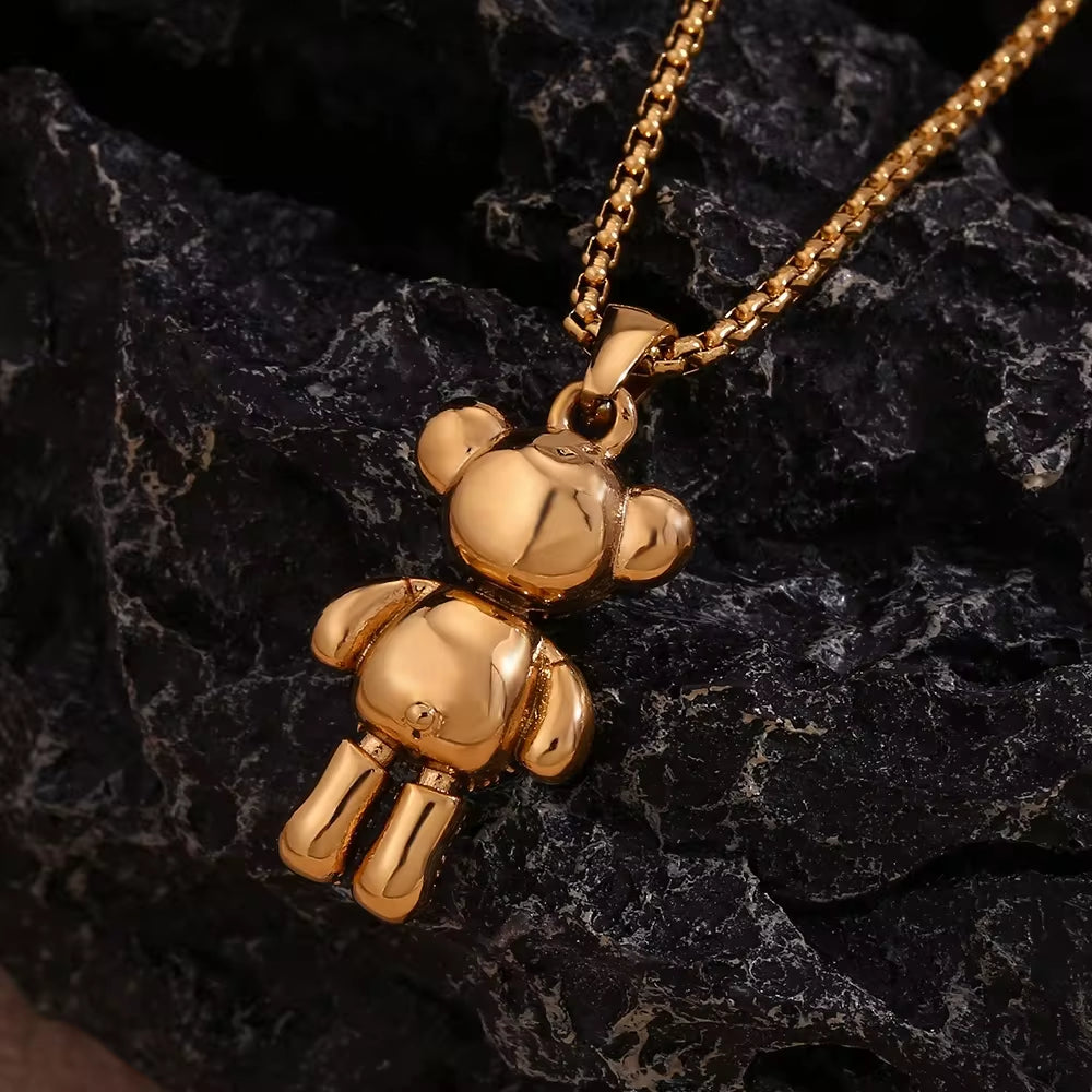 Shining Zircon Party Jewelry Cute Bear Pendant Necklace Gold Plated Rope Chain Necklace Stainless Steel My Store