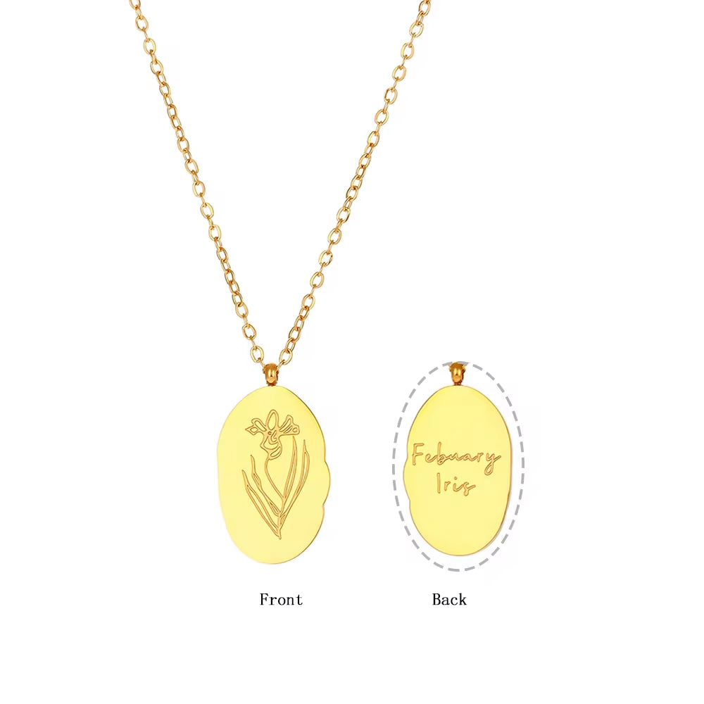 Trendy Month Flower Design 18K Gold Plated 12 Birthstone Pendant Necklace Tarnish Free Jewelry in Stainless Steel My Store