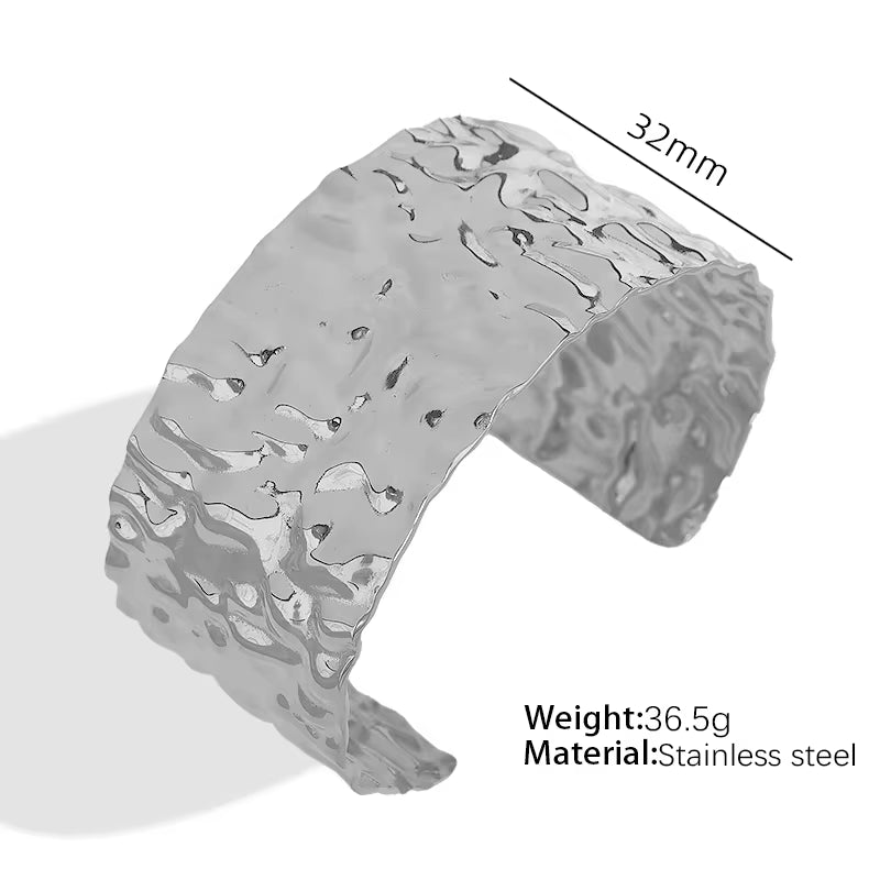 JEWELRY SZ19-24 2024 Vintage Heavy Textured Feeling Water Wave Design Open Bangle Stainless Steel Bracelet Wholesale My Store
